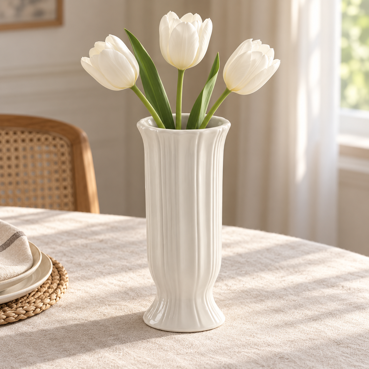 Cream White Ribbed Ceramic Vase – Four Classic Styles